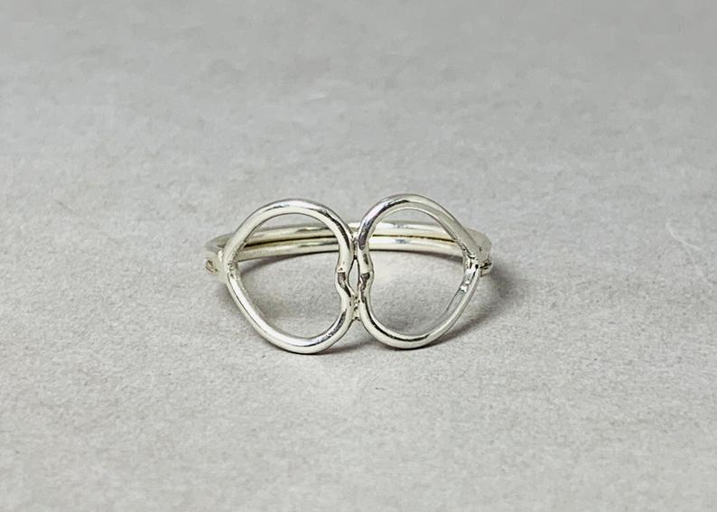 Doppelherz-Ring 925 Silber Handgemachter Offener Herz Statement Ring Minimalistischer Schmuck Geschenk für Sie Geschenkideen Yoga Ring