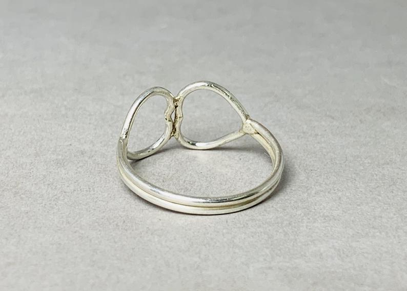 Doppelherz-Ring 925 Silber Handgemachter Offener Herz Statement Ring Minimalistischer Schmuck Geschenk für Sie Geschenkideen Yoga Ring