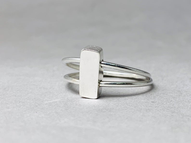 Silber Bar Ring Zappelring Statement Angstring 925 Sterling Silber Ring für Frauen Einzigartiger Ring Geschenk für Sie