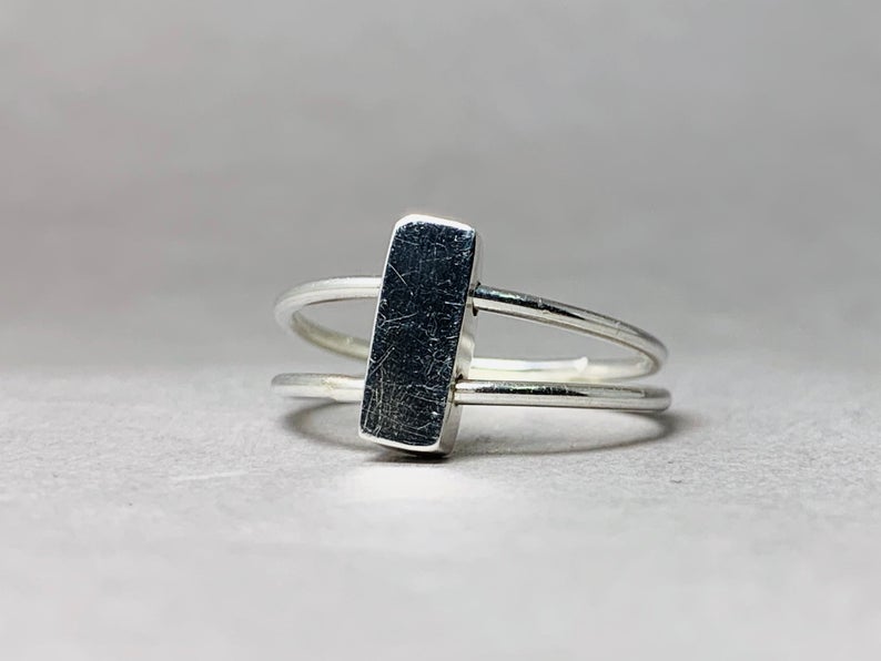 Silber Bar Ring Zappelring Statement Angstring 925 Sterling Silber Ring für Frauen Einzigartiger Ring Geschenk für Sie