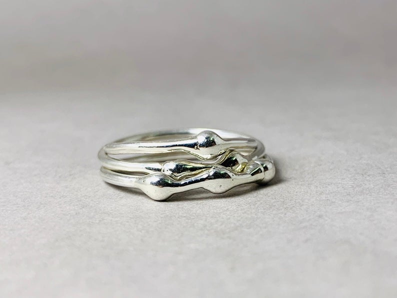 Dreifach-Stapelring 925er Sterlingsilber Dreier-Set Statement-Ring Einzigartiger Ring Boho-Ring Regenring