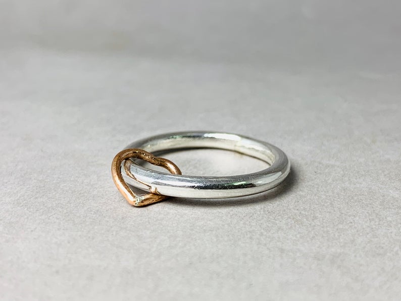 Kupferherzring 925 Sterling Silber Zarter Ring Herzchenring Valentinsring Liebesfreundschaftsgeschenk Für Sie