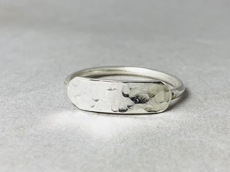 Gehämmerter Ring Sterling Silber 925 Handgemachter Boho Ring Flacher Barren Schlichter Ring, Ring Für Frauen Geschenk Für Sie