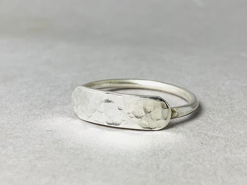 Gehämmerter Ring Sterling Silber 925 Handgemachter Boho Ring Flacher Barren Schlichter Ring, Ring Für Frauen Geschenk Für Sie