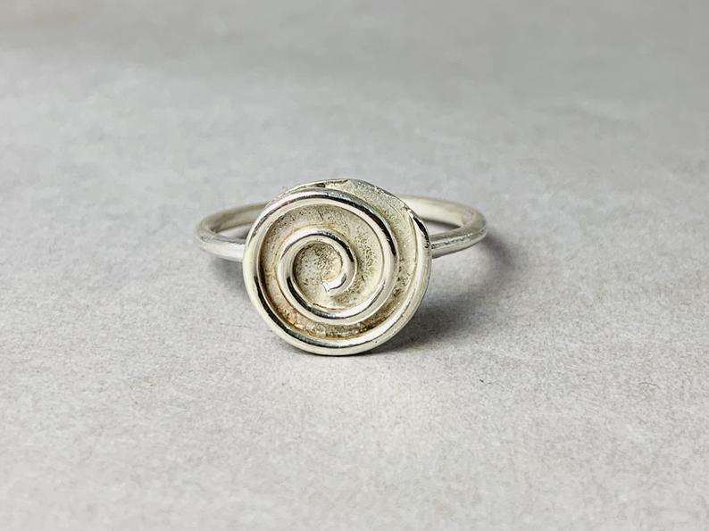 Silber Spiral Ring 925 Sterling Silber Handgemachter Stapelring Wirbelring Böhmischer Zierlicher Ring Geschenk Für Sie
