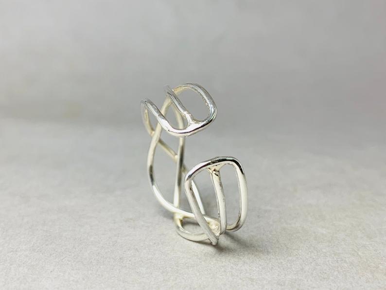 Dreifach-Bandring 925 Sterling Silber Handgefertigter Silber-Spiralring Fidget Ring Einzigartiger Trendiger Ring im neuen Design