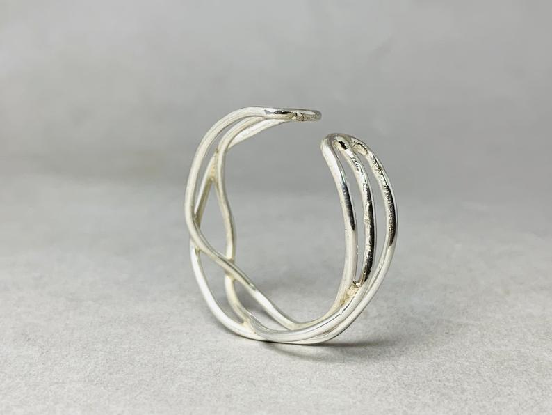 Dreifach-Bandring 925 Sterling Silber Handgefertigter Silber-Spiralring Fidget Ring Einzigartiger Trendiger Ring im neuen Design