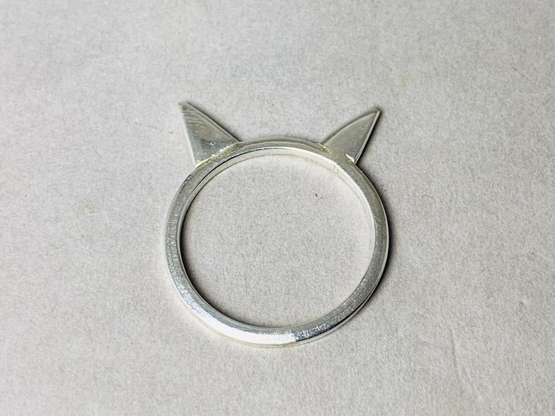 Silber Katzenohren Ring 925 Sterling Silber Katzenliebhaber Handgefertigter Stapelring Geschenkring