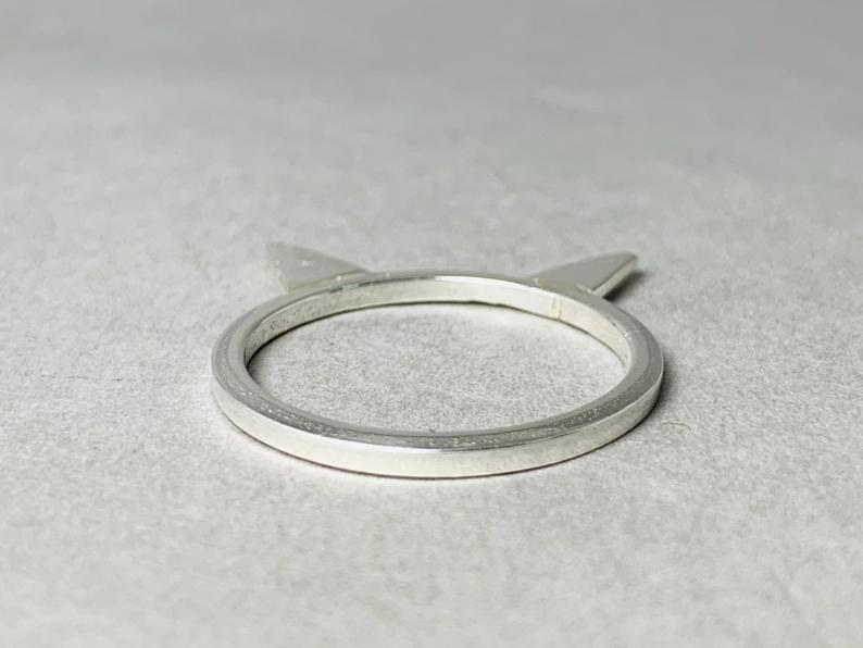 Silber Katzenohren Ring 925 Sterling Silber Katzenliebhaber Handgefertigter Stapelring Geschenkring