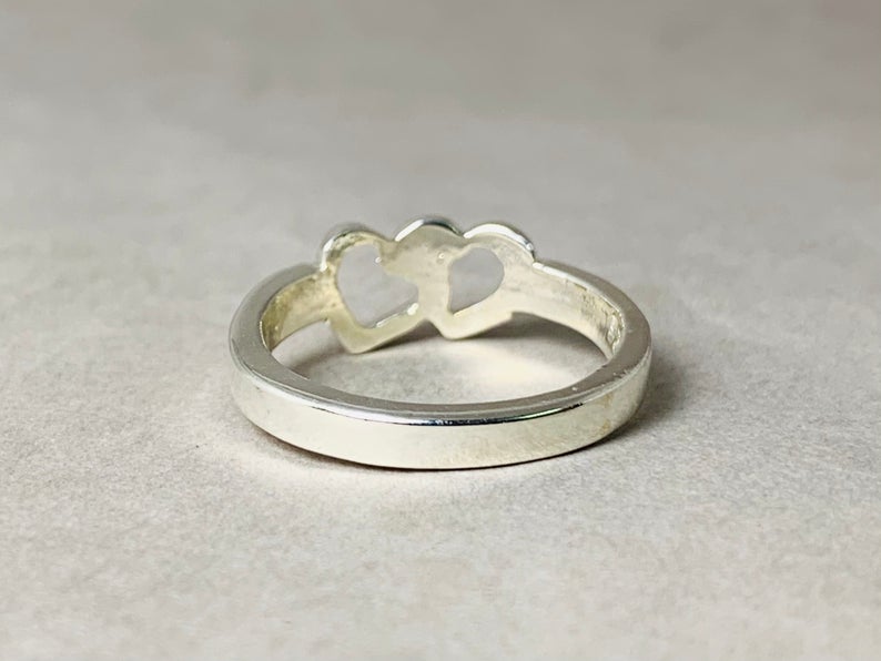 Doppelter Herzring 925 Sterling Silber Chunky Ring mit Herz Versprechensring Geschenk für Sie Geburtstagsgeschenk Boho handgemachter Ring