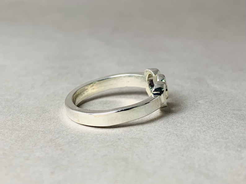 Doppelter Herzring 925 Sterling Silber Chunky Ring mit Herz Versprechensring Geschenk für Sie Geburtstagsgeschenk Boho handgemachter Ring
