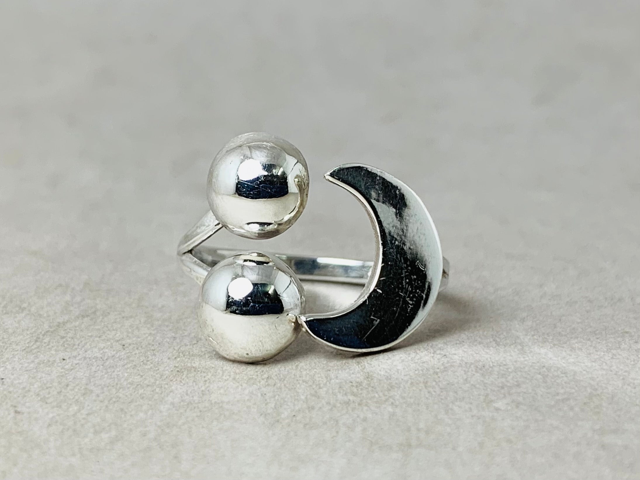 Emoji Ring Double Ball Ring 925 Silber Ring Boho Handmade Ring Alltagsring für Frauen Einzigartiger Ring Geschenk für Sie