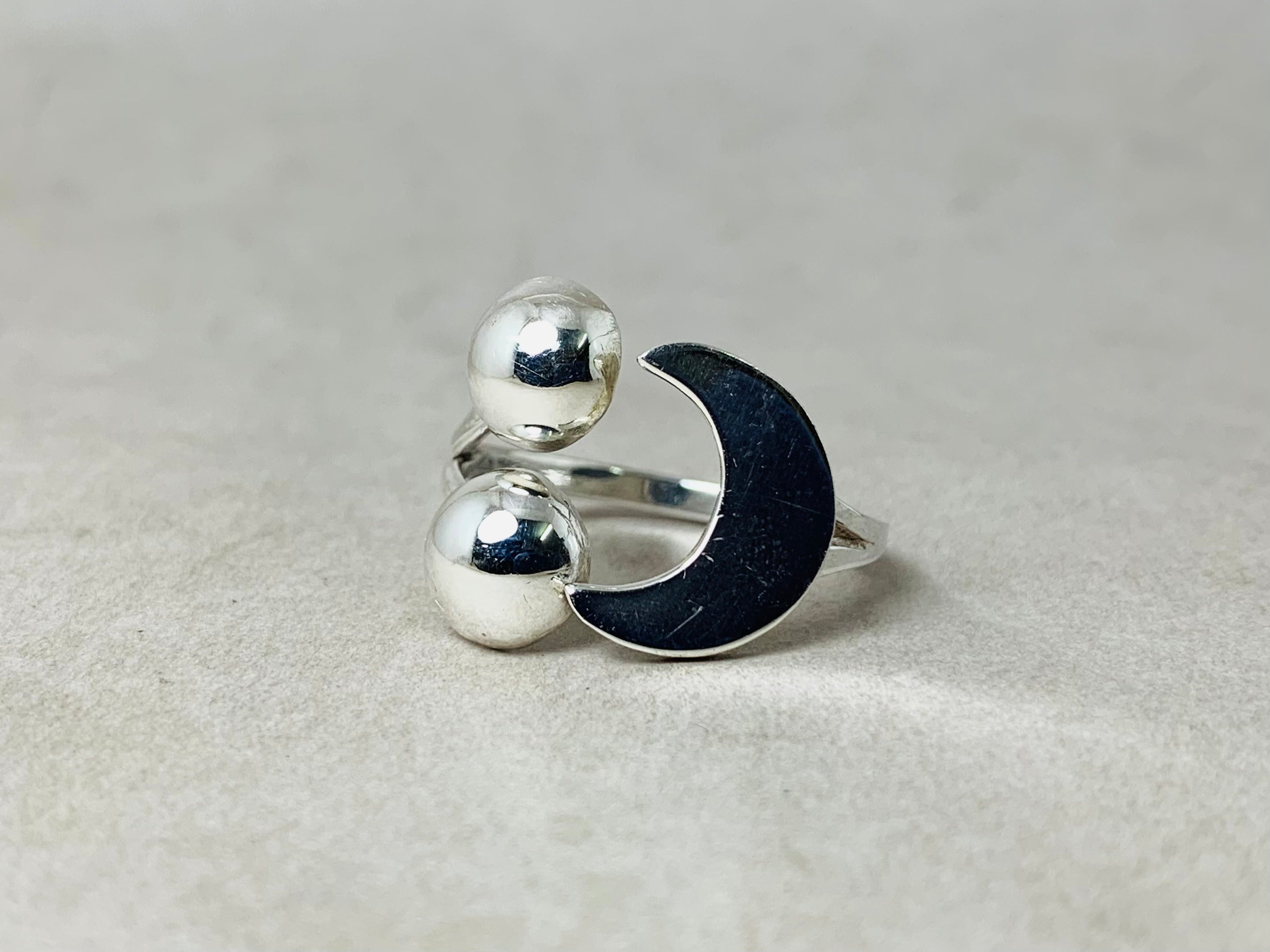 Emoji Ring Double Ball Ring 925 Silber Ring Boho Handmade Ring Alltagsring für Frauen Einzigartiger Ring Geschenk für Sie