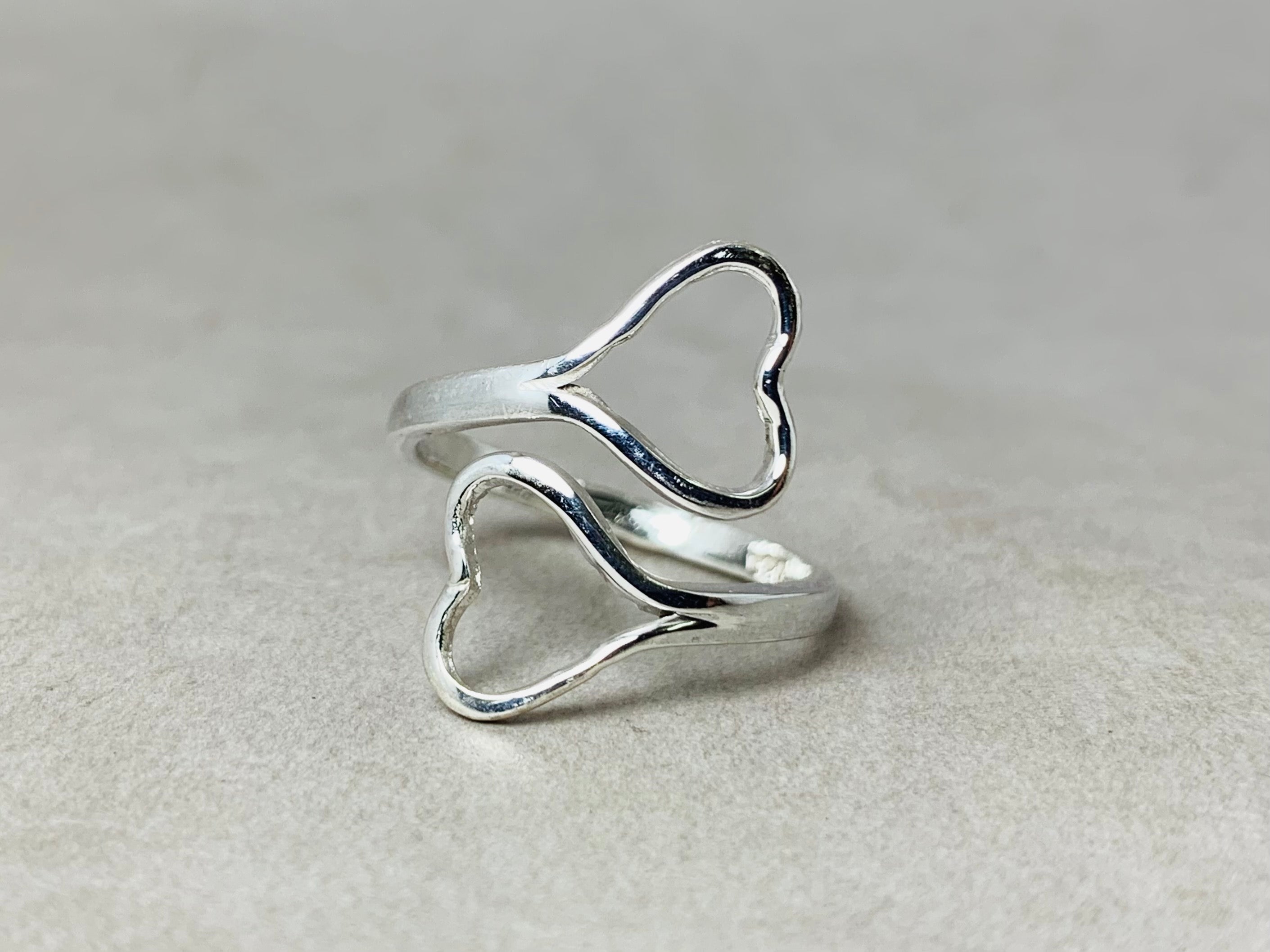Doppel Herz Ring 925 Silber Ring Handgemachter Verstellbarer Ring Verlobungsring Statement Ring Romantischer Herz Ring