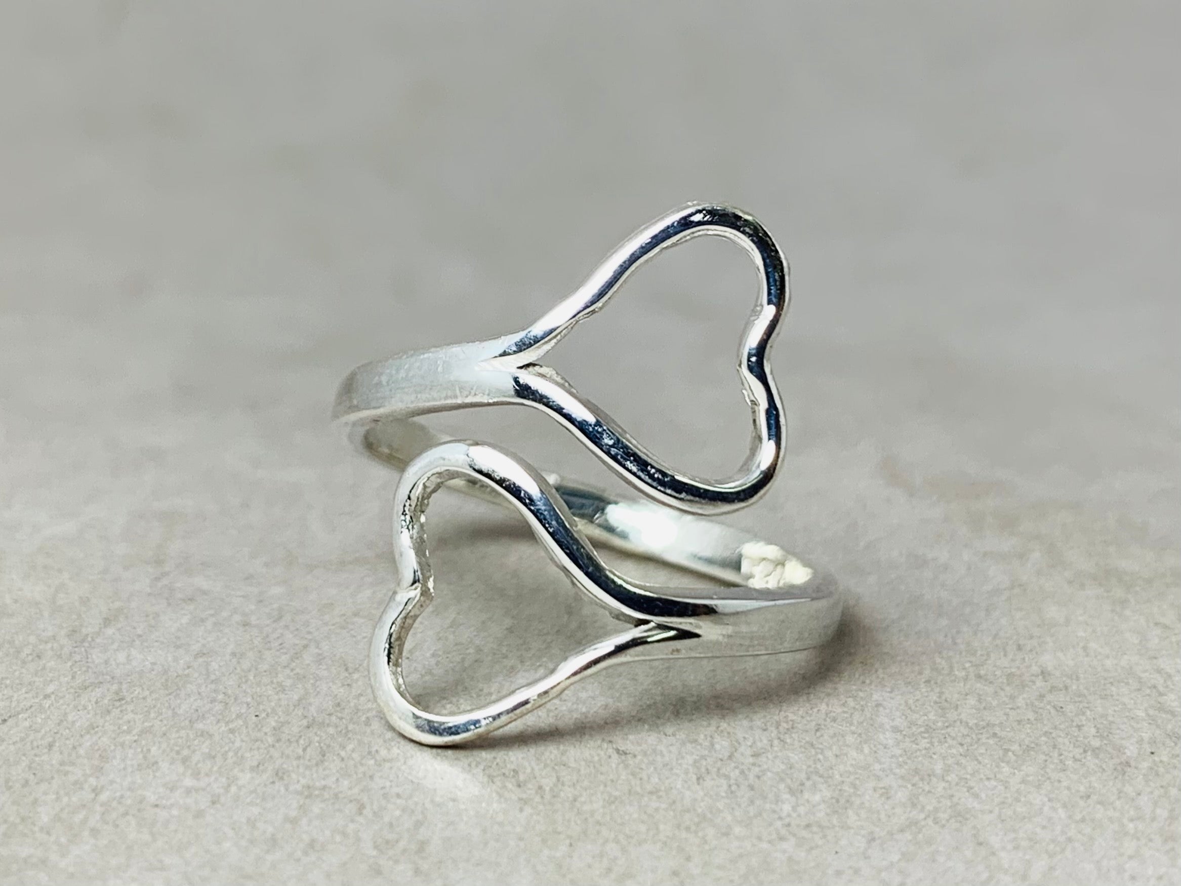 Doppel Herz Ring 925 Silber Ring Handgemachter Verstellbarer Ring Verlobungsring Statement Ring Romantischer Herz Ring