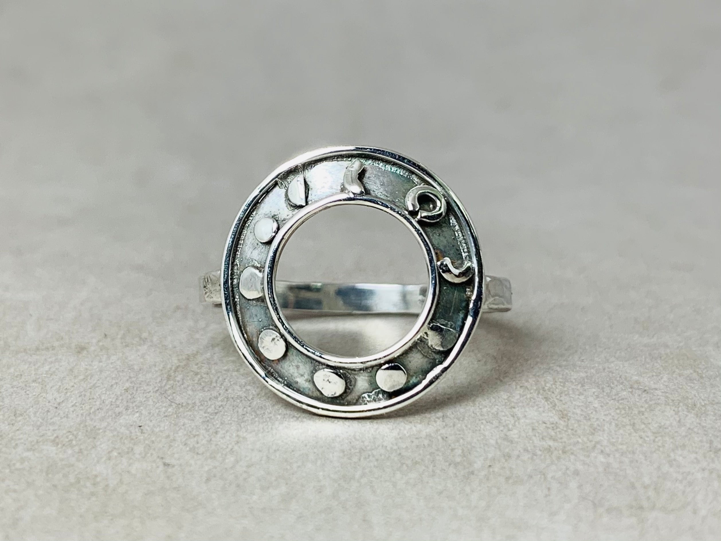 Offener Kreis Ring 925 Sterling Silber Ring Handgearbeiteter geämmerter Silberring Statement Ring