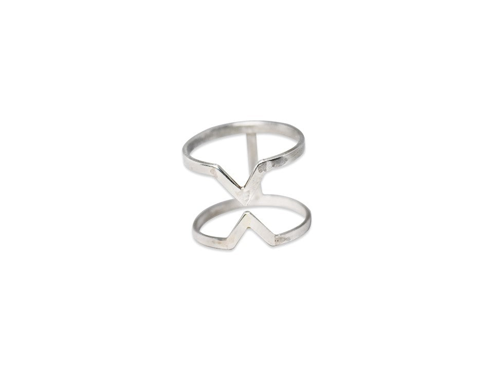 V-Ring Doppelband-Ring 925 Sterling Silber Handgemachter Silberring Ring für Frauen Chevron-Ring