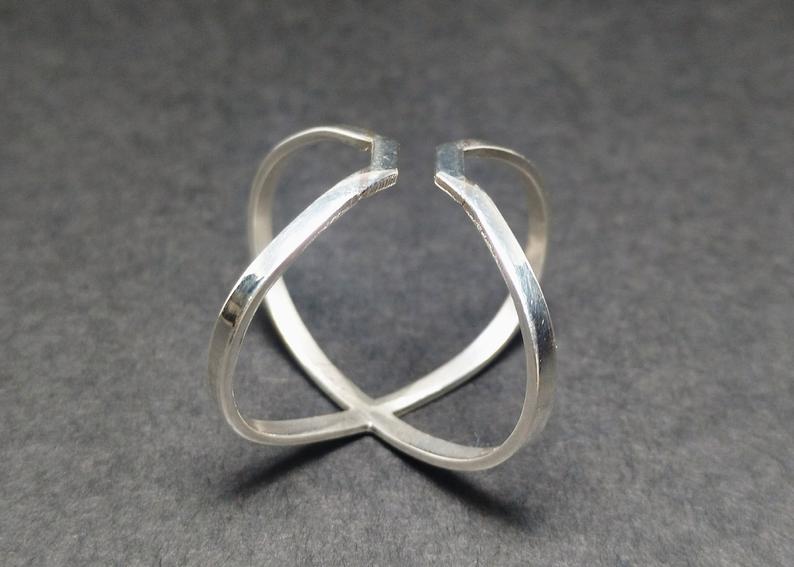 Kreuzring X Ring 925 Sterling Silber Bandring Moderner Ring Geburtstagsgeschenk Handgemachter Ring Modering