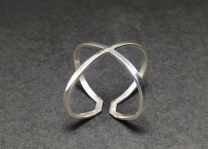 Kreuzring X Ring 925 Sterling Silber Bandring Moderner Ring Geburtstagsgeschenk Handgemachter Ring Modering