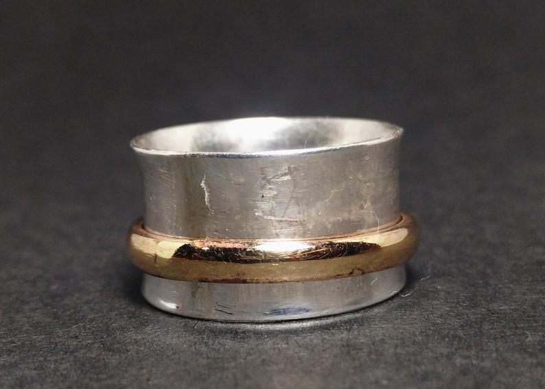Spinner Ring 925 Sterling Zilver Statement Ring Brede Ring Handgemaakte Ring Cadeau Voor Haar