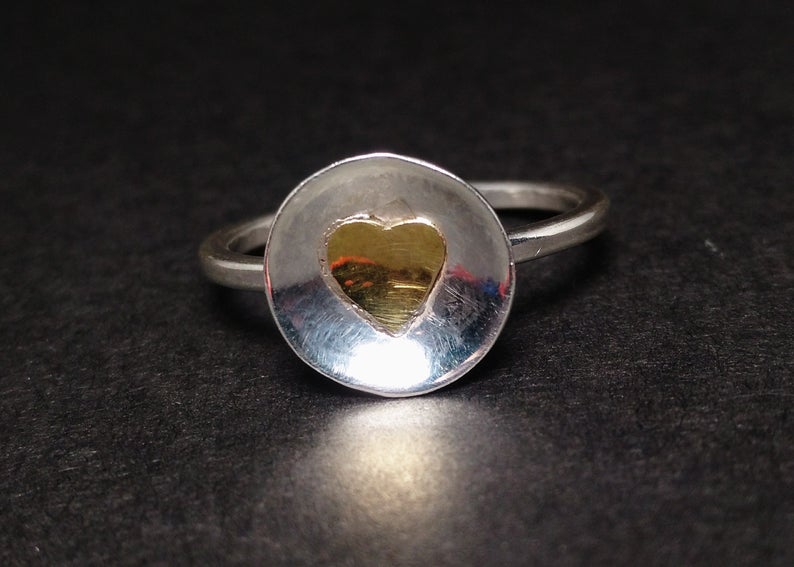 Herzring 925er Silberring Sterlingsilber Stapelring Kuppelring Herzschmuck Handgemachter Ring Geschenk für Sie