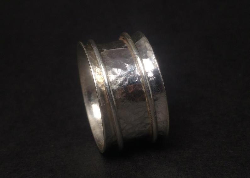 Handgefertigter Spinner-Ring 925er Sterlingsilber Daumenring Fidget Ring Damen Gehämmerter Bandring