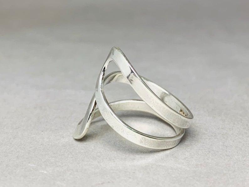 Spiral Band Ring Gedrehter Ring 925 Sterling Silber Handgemachter Ring Verstellbarer Ring Dicke Bandringe für Damen