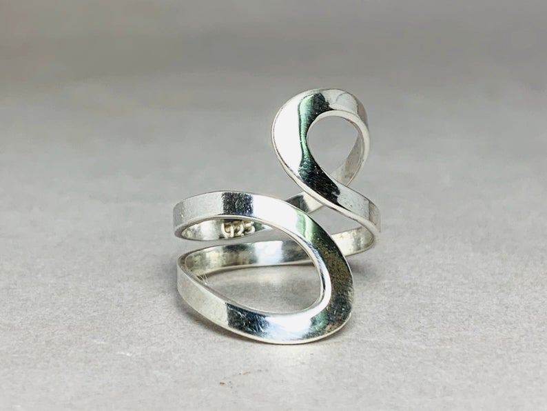 Spiral Band Ring Gedrehter Ring 925 Sterling Silber Handgemachter Ring Verstellbarer Ring Dicke Bandringe für Damen