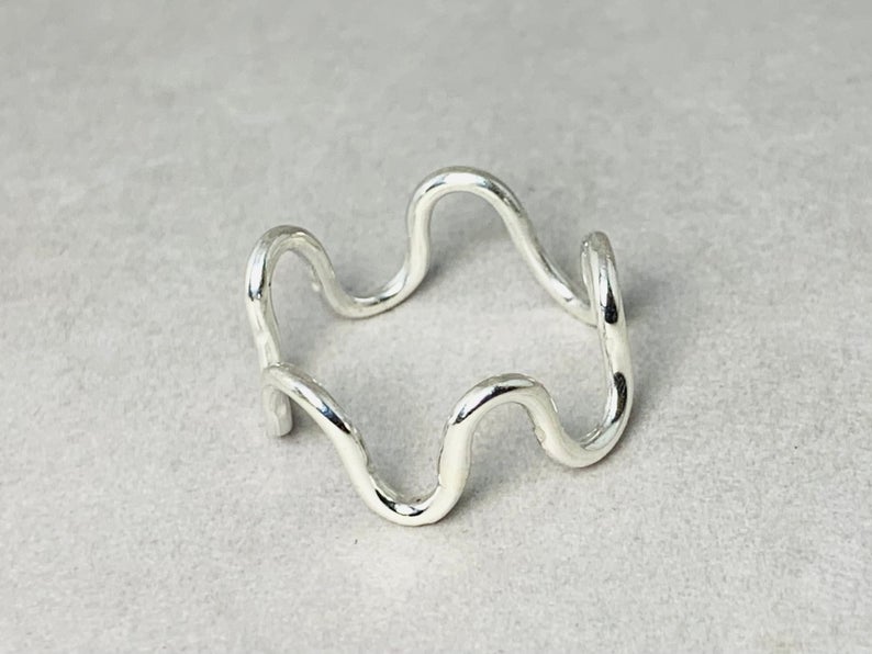 Zick-Zack Ring 925 Sterling Silber Handgemachter Ring Wellenring Stapelring Zarter Ring