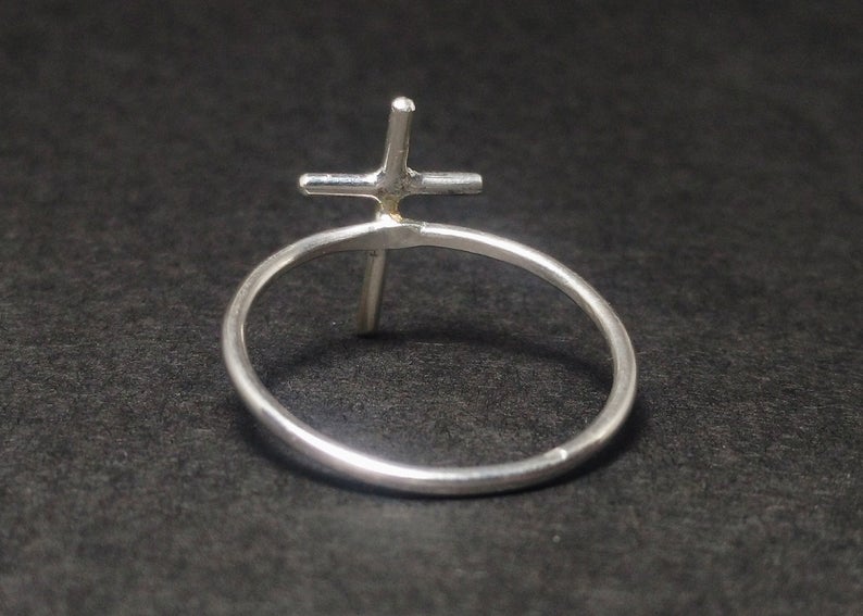 Kreuz Ring 925 Sterling Silber Dünner Stapelring Kreuz Siegelring Damenring Handgemachter Ring