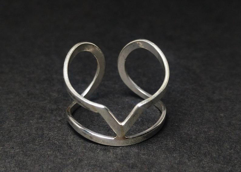 V Band Ring Verstelbare Ring 925 Sterling Zilver Handgemaakte Ring Dubbele Band Ring Chevron Ring Statement Ring