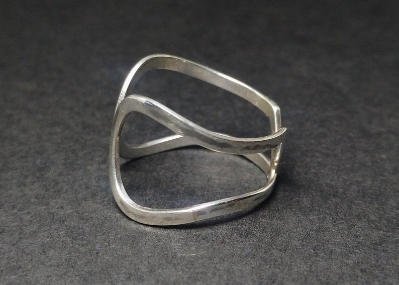 V Band Ring Verstelbare Ring 925 Sterling Zilver Handgemaakte Ring Dubbele Band Ring Chevron Ring Statement Ring