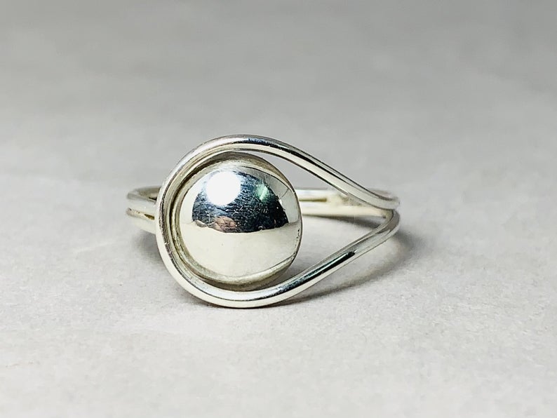 Silberkugelring 925 Sterling Silber Kugelring Verstellbarer Ring Stapelring Handgemachter Ring Geschenkring