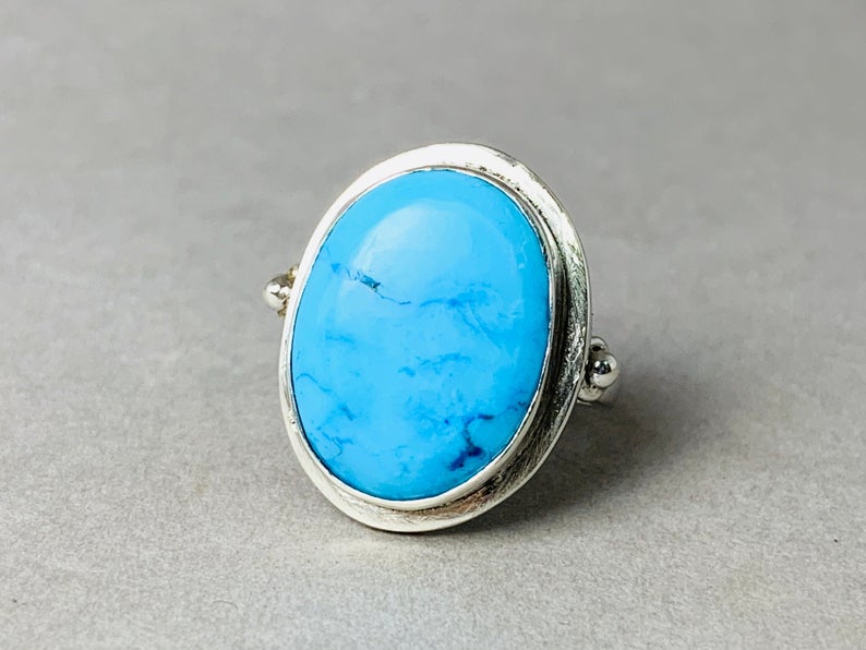 Ovaler Cabochon Ring Türkis Ring 925 Sterling Silber Designer Ring Blauer Edelstein Handgemachter Ring