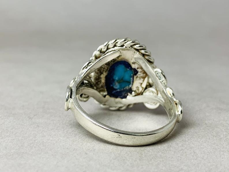 Natürlicher Türkisring 925 Sterling Silber Massiver Silberring Dezember Geburtsstein Handgefertigter Böhmischer Schmuck Gypsy Silberring