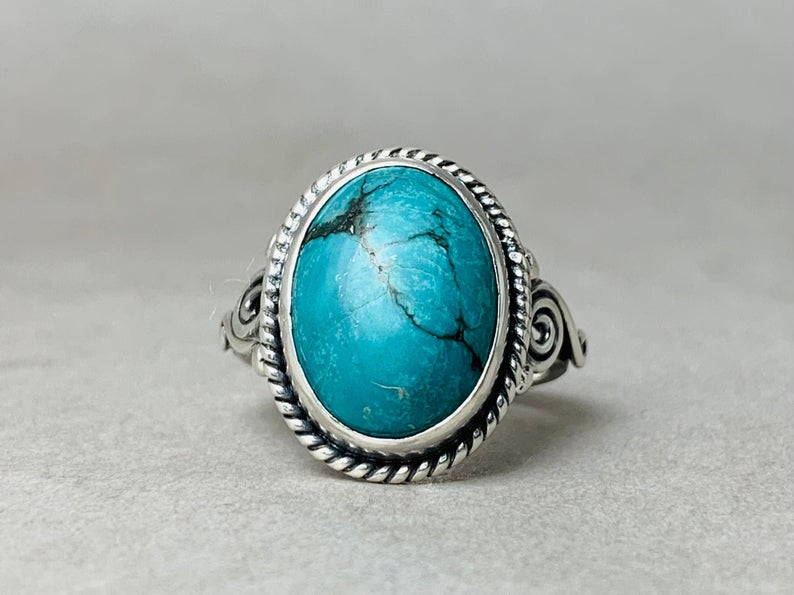 Natur Türkis Ring 925 Sterling Silber Ring Handgefertigter Ring Für Frauen Böhmischer Schmuck Silber Türkis Alltagsring