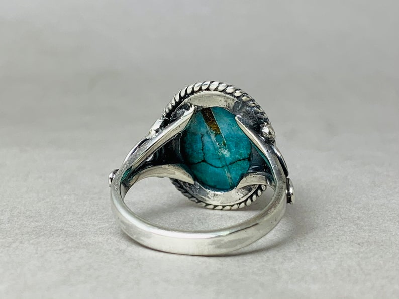 Natur Türkis Ring 925 Sterling Silber Ring Handgefertigter Ring Für Frauen Böhmischer Schmuck Silber Türkis Alltagsring