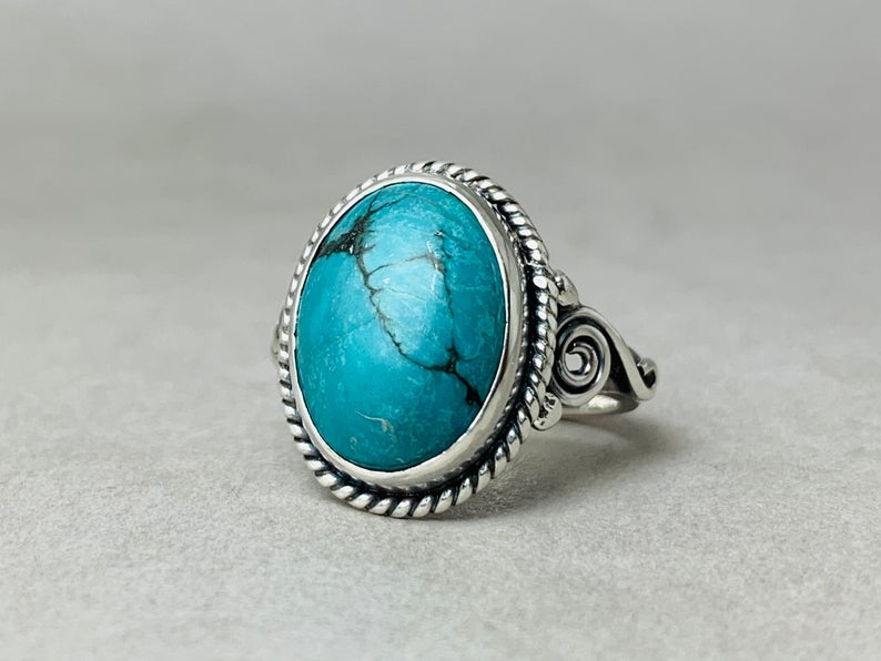 Natur Türkis Ring 925 Sterling Silber Ring Handgefertigter Ring Für Frauen Böhmischer Schmuck Silber Türkis Alltagsring