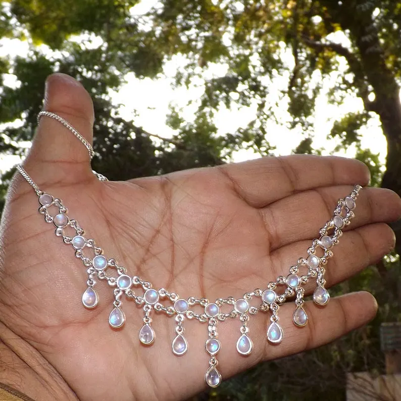 Rainbow Moonstone Necklace Bezel Necklace 925 Sterling Silver Necklace Moonstone Jewelry Natural Fire Rainbow Rainbow Moonstone