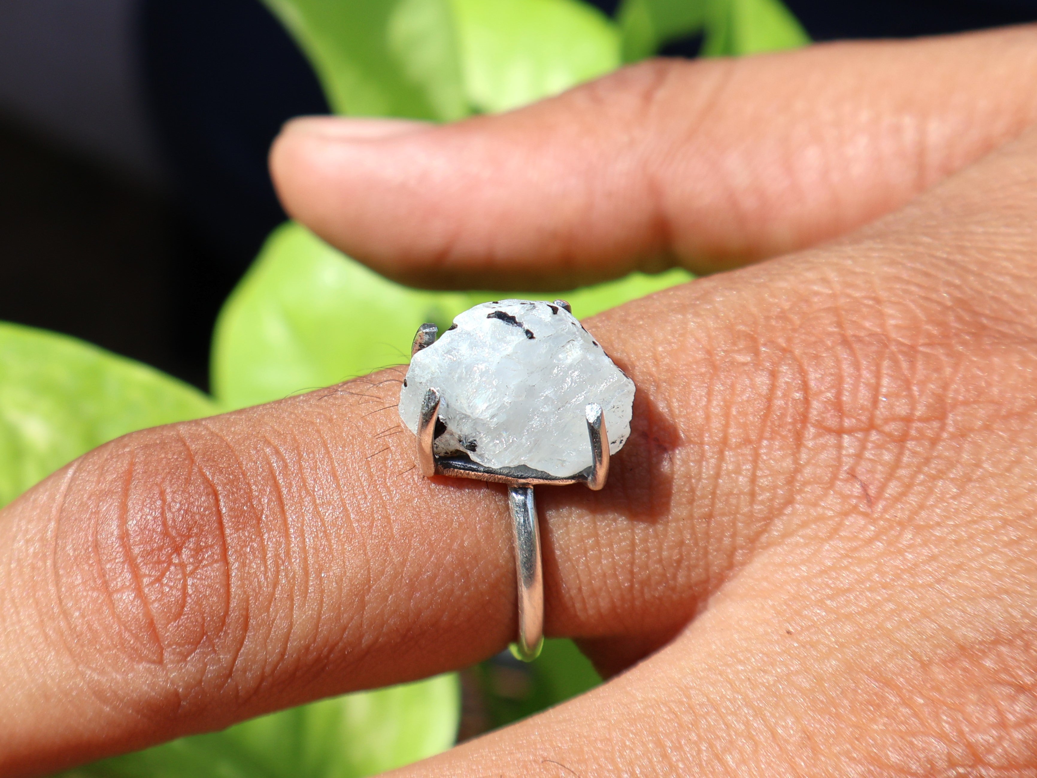 Roh Regenbogen Mondstein Ring 925 Sterling Silber Damen Ring Blauer Feuer Ring Geburtsstein Edelstein Ring Geschenk für Sie