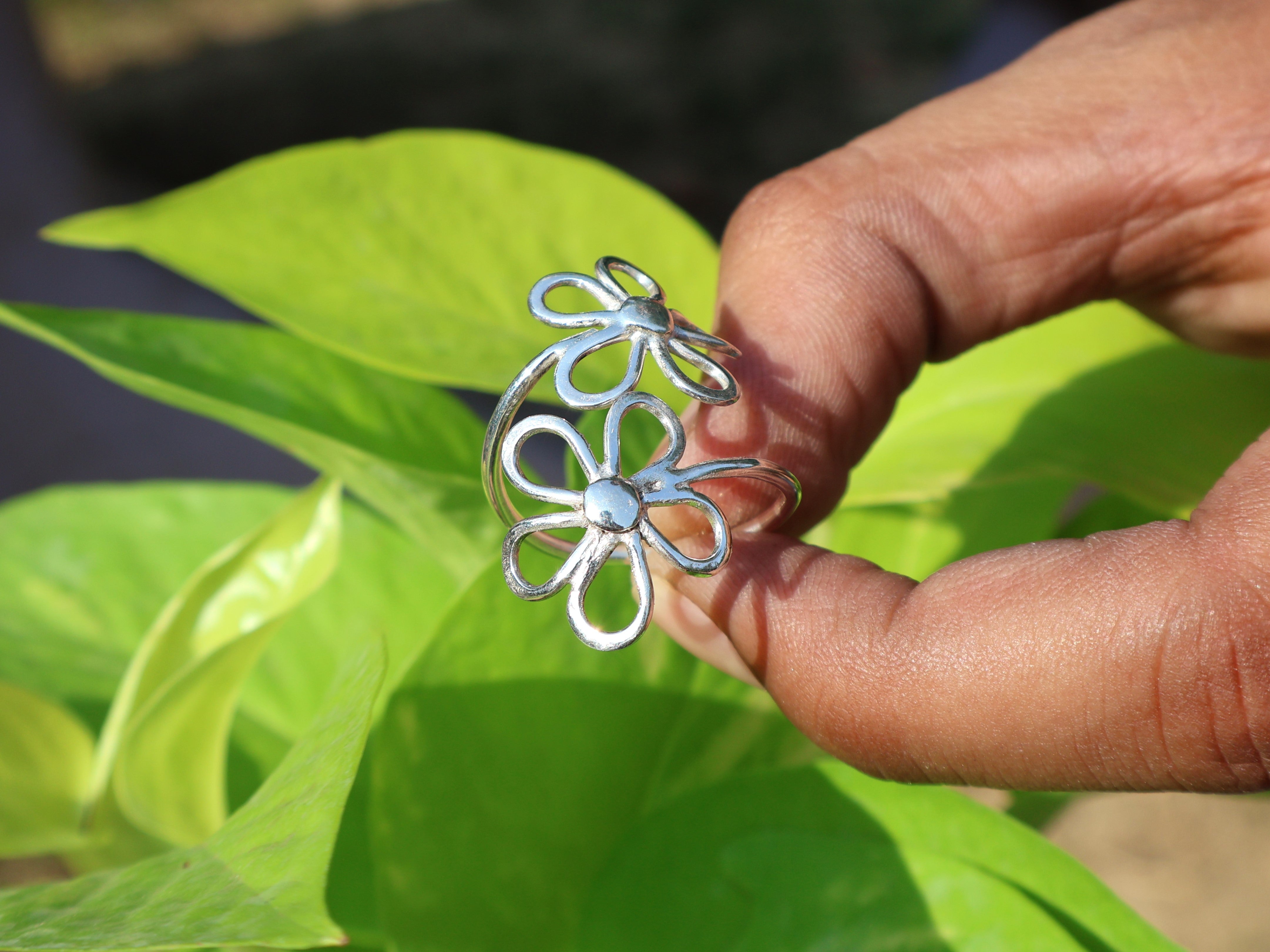 Silberner Blumenring 925 Sterling Silber Ring Handgefertigter Stapelring Geschenk für sie Böhmischer Schmuck Geschenk für sie
