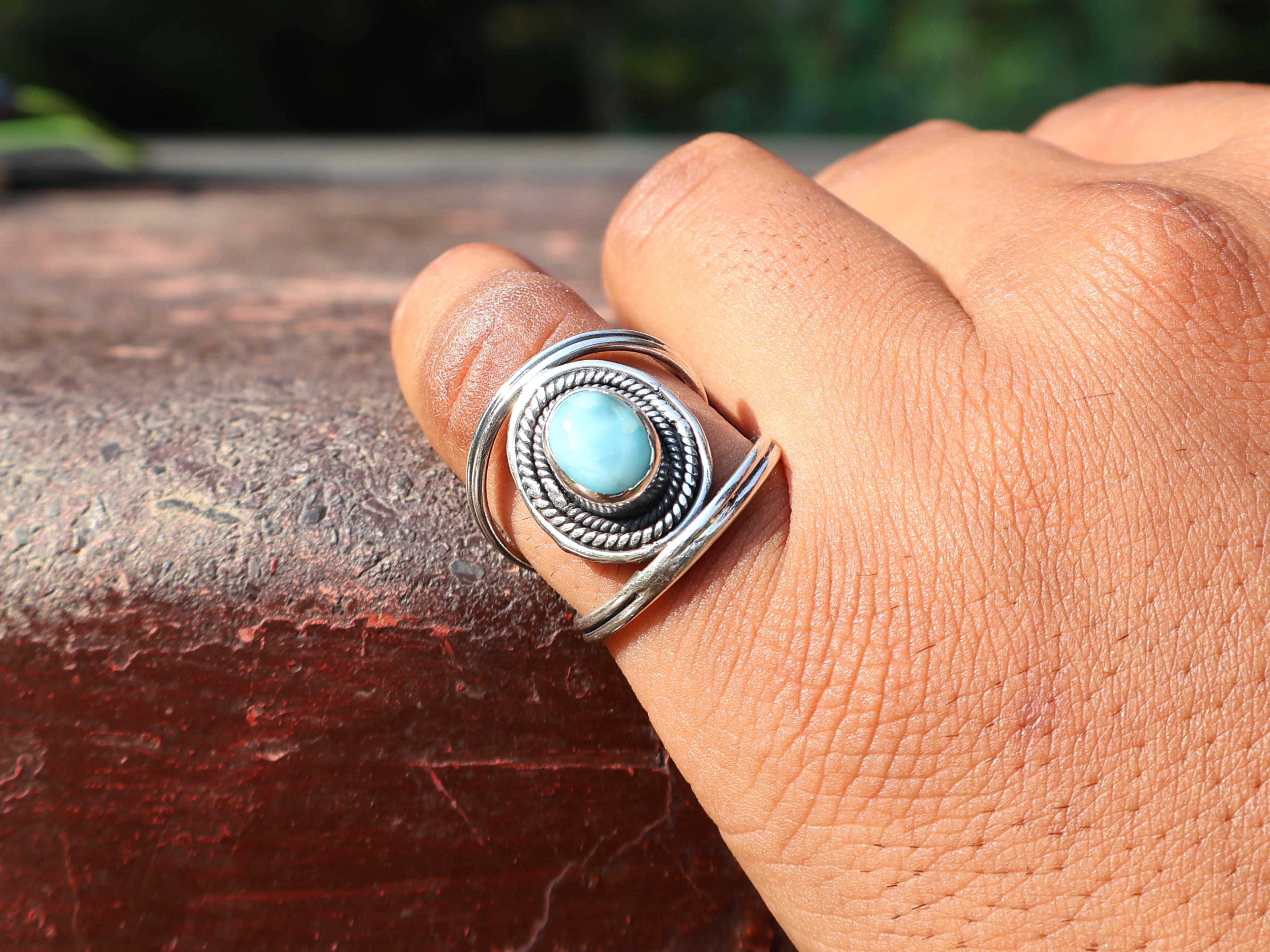 Echter Larimar-Ring, 925er Silberring, zierlicher Ring, ovaler Edelsteinring, Damenring, Geschenk für Sie