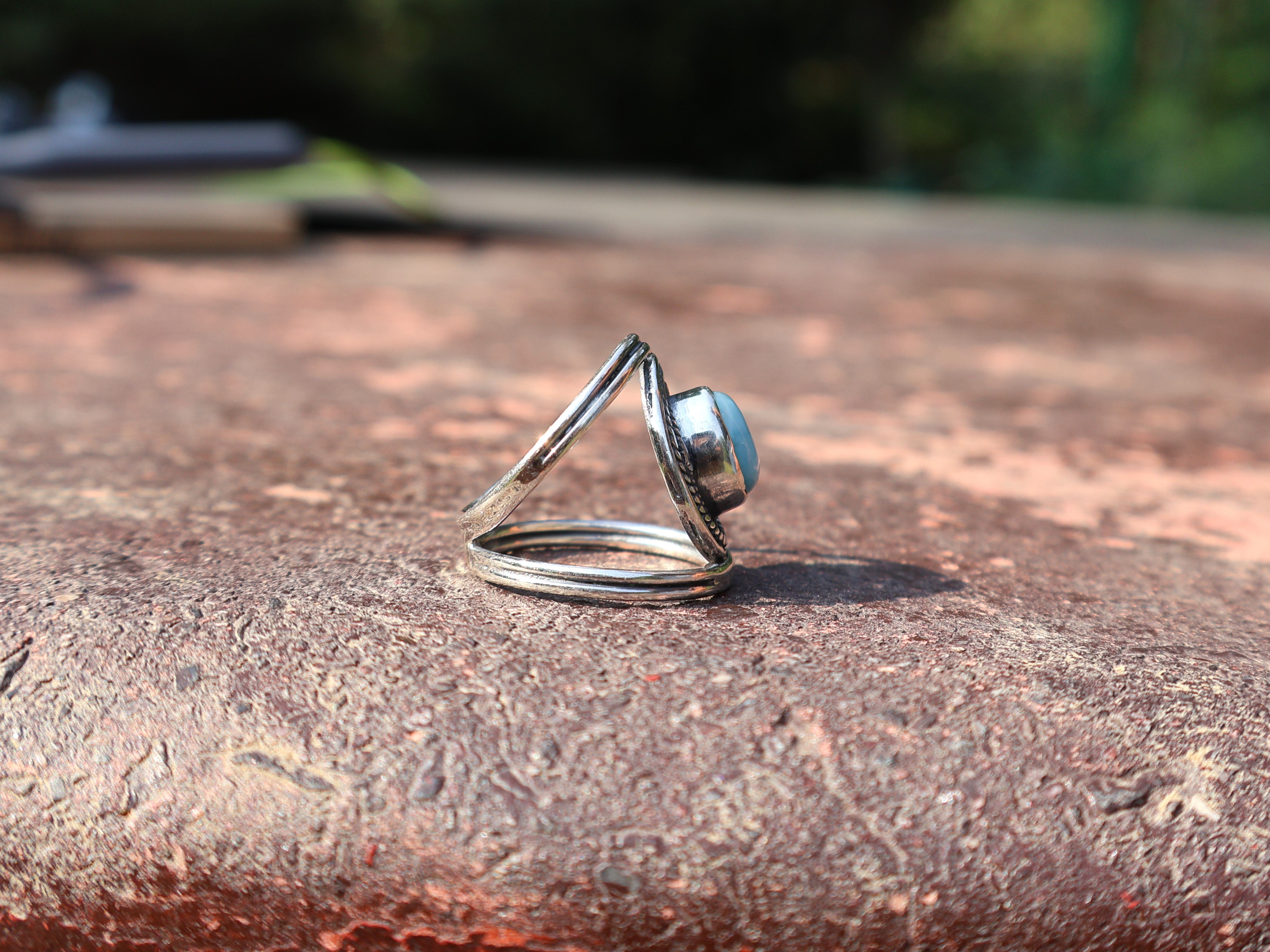 Echter Larimar-Ring, 925er Silberring, zierlicher Ring, ovaler Edelsteinring, Damenring, Geschenk für Sie