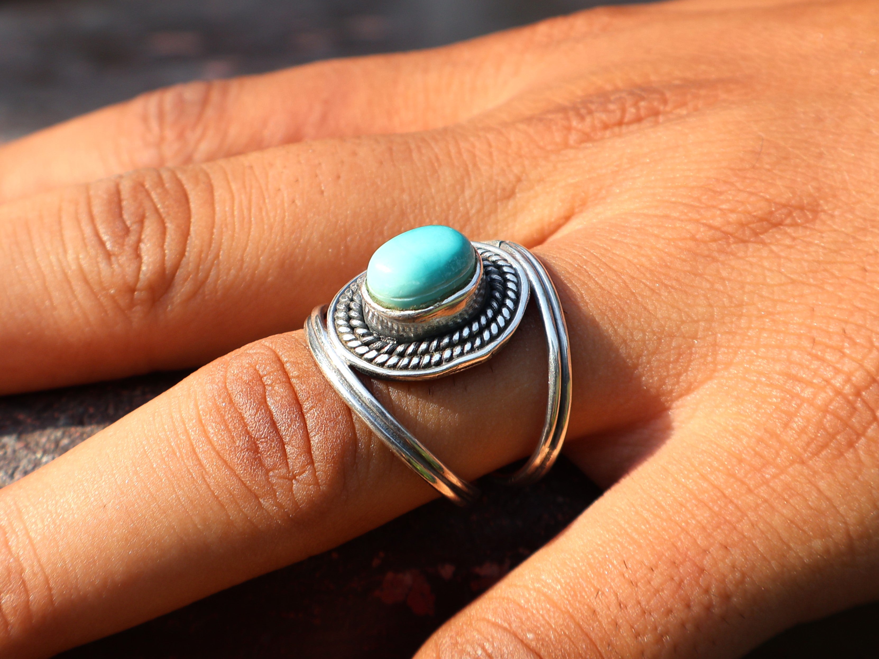Echter Türkis Ring Handgemachter Damen Ring 925 Sterling Silber Ring Böhmischer Ovaler Edelstein Ring Blauer Stein Ring