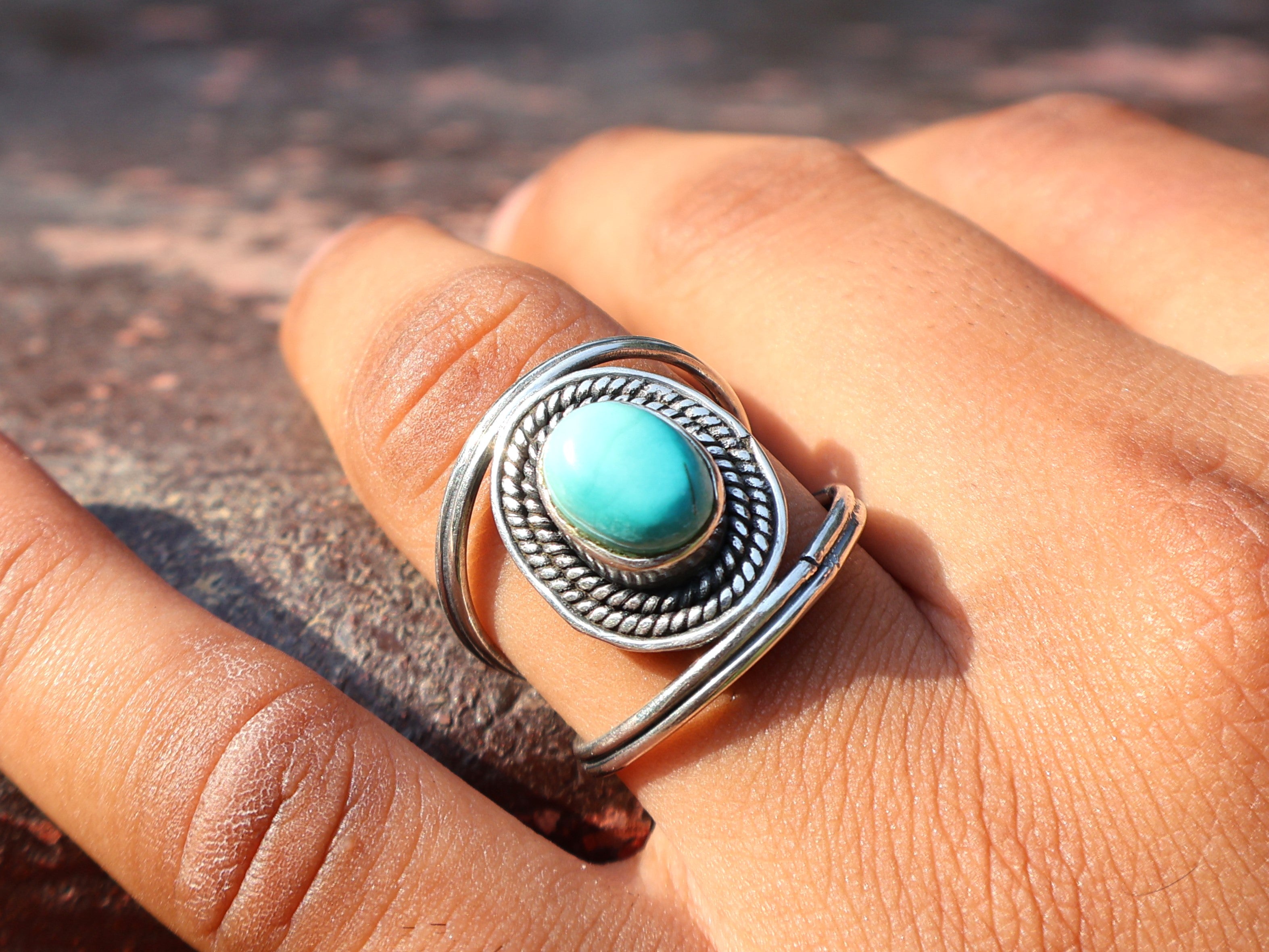 Echter Türkis Ring Handgemachter Damen Ring 925 Sterling Silber Ring Böhmischer Ovaler Edelstein Ring Blauer Stein Ring