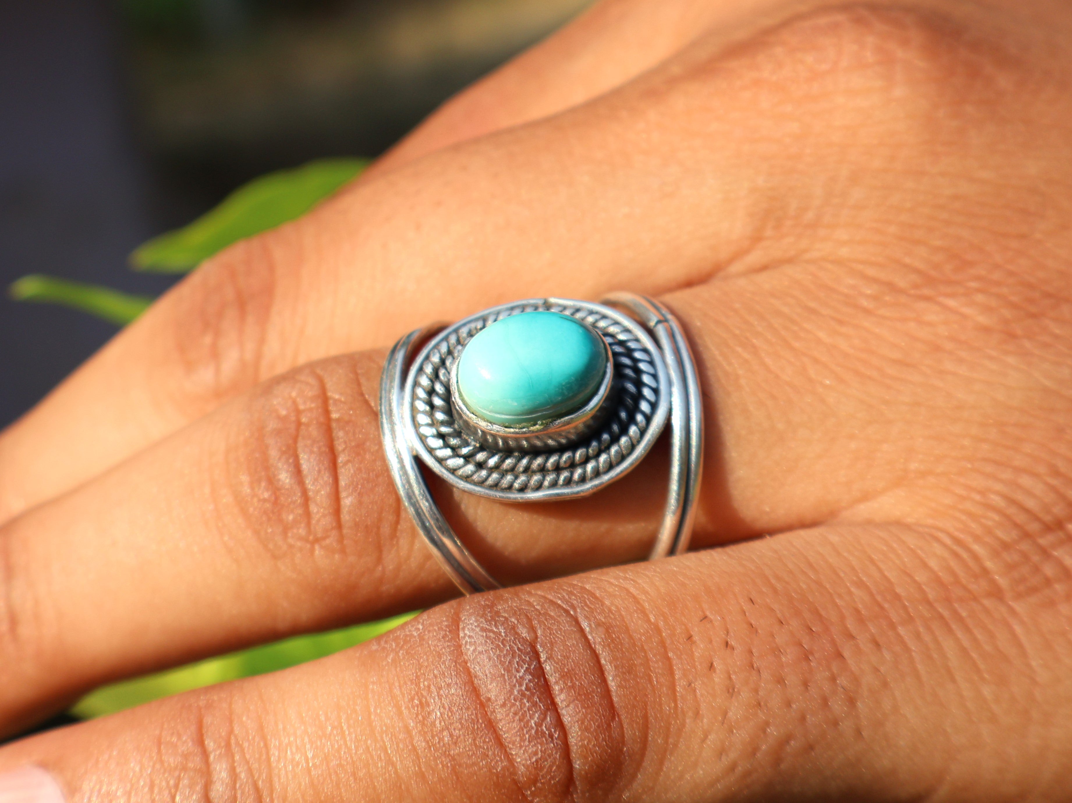 Echter Türkis Ring Handgemachter Damen Ring 925 Sterling Silber Ring Böhmischer Ovaler Edelstein Ring Blauer Stein Ring
