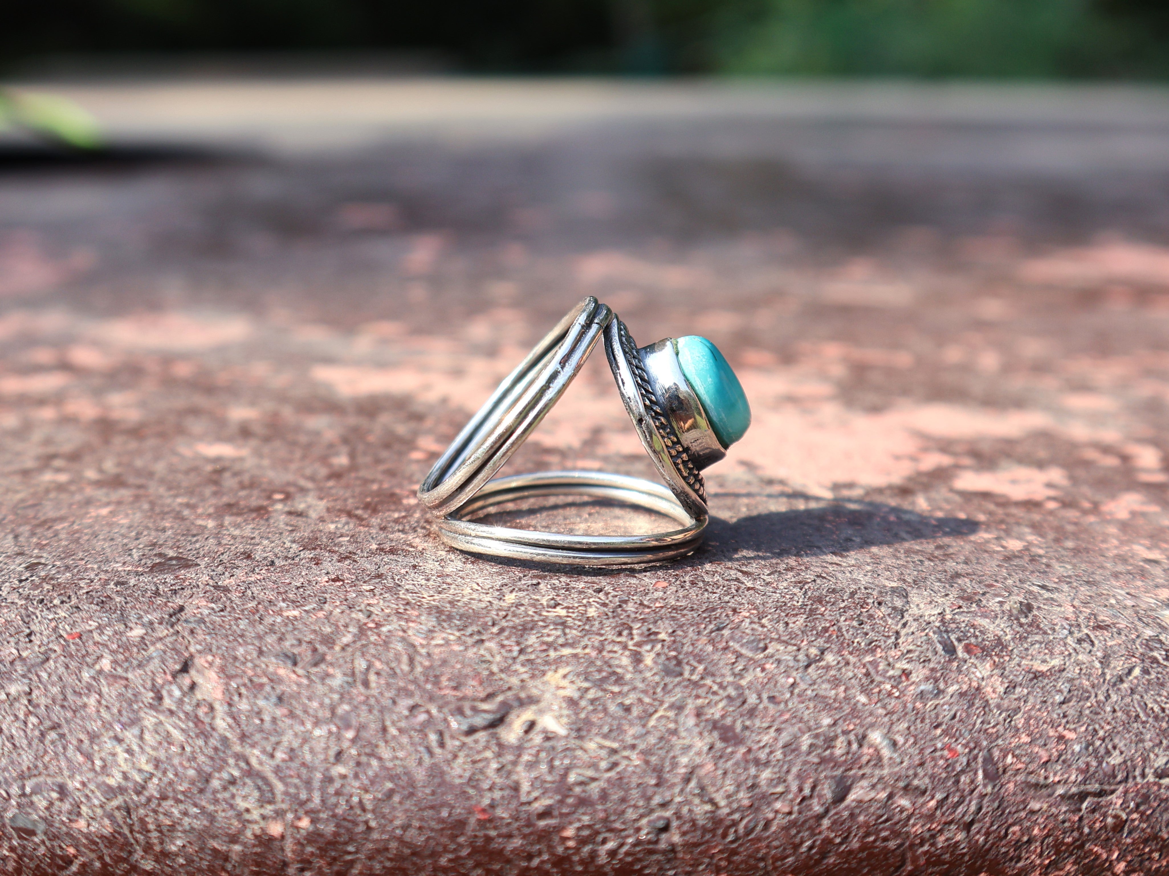 Echter Türkis Ring Handgemachter Damen Ring 925 Sterling Silber Ring Böhmischer Ovaler Edelstein Ring Blauer Stein Ring