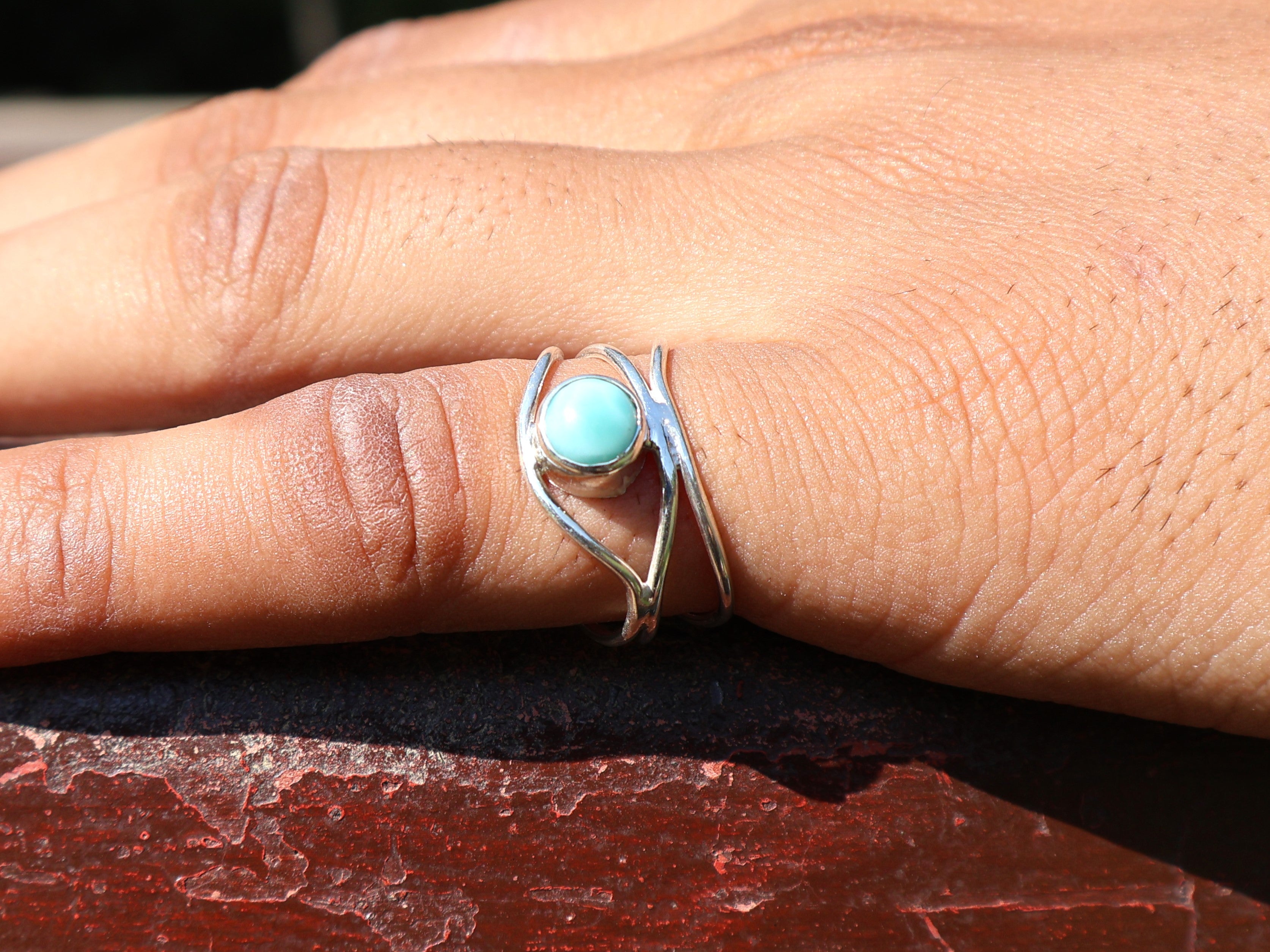 Natürlicher Larimar Ring 925 Silber Ring Zierlicher Larimar Ring Runder Larimar Edelstein Damenschmuck Geschenk für Sie Statement Ring