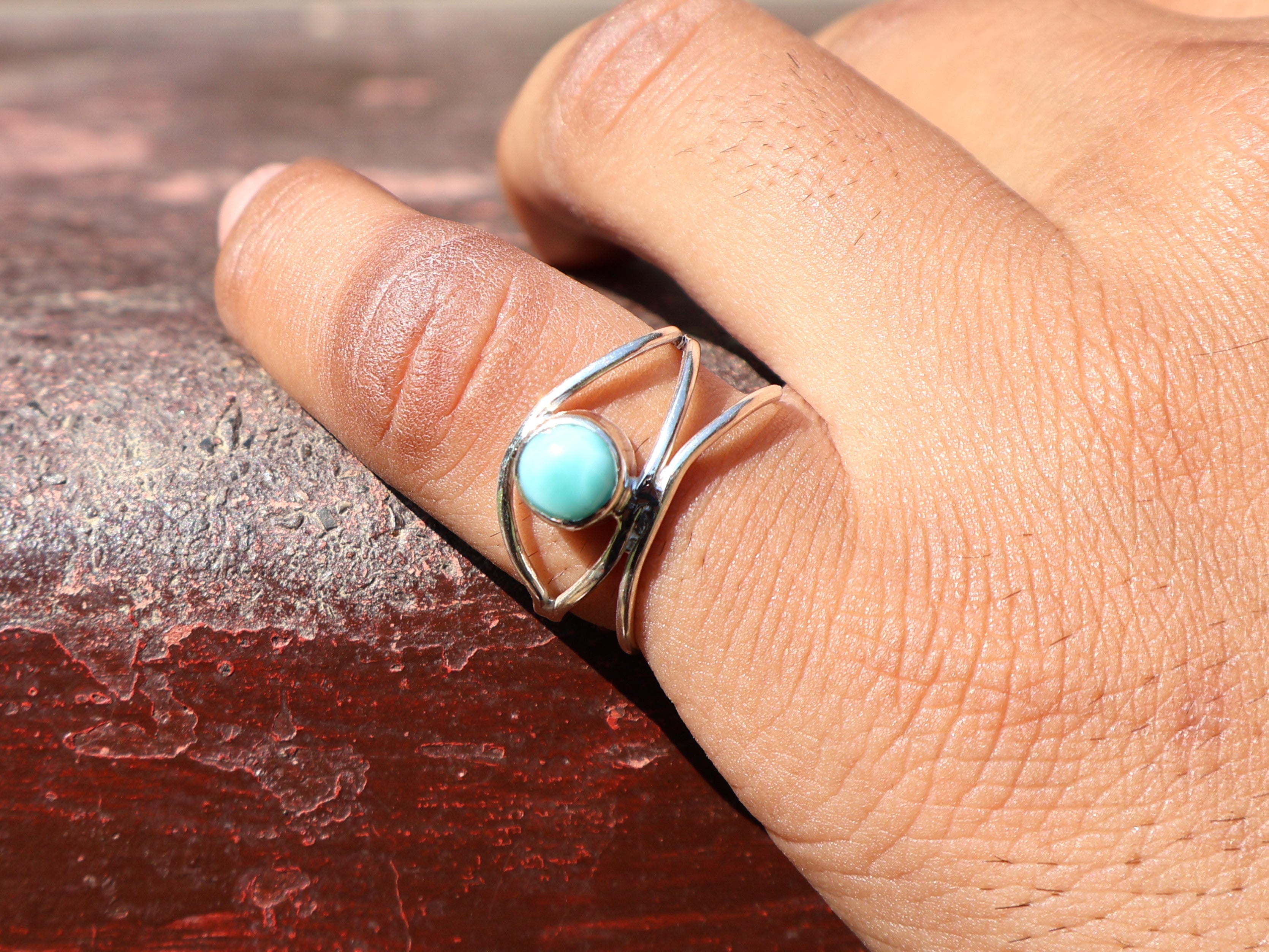 Natürlicher Larimar Ring 925 Silber Ring Zierlicher Larimar Ring Runder Larimar Edelstein Damenschmuck Geschenk für Sie Statement Ring