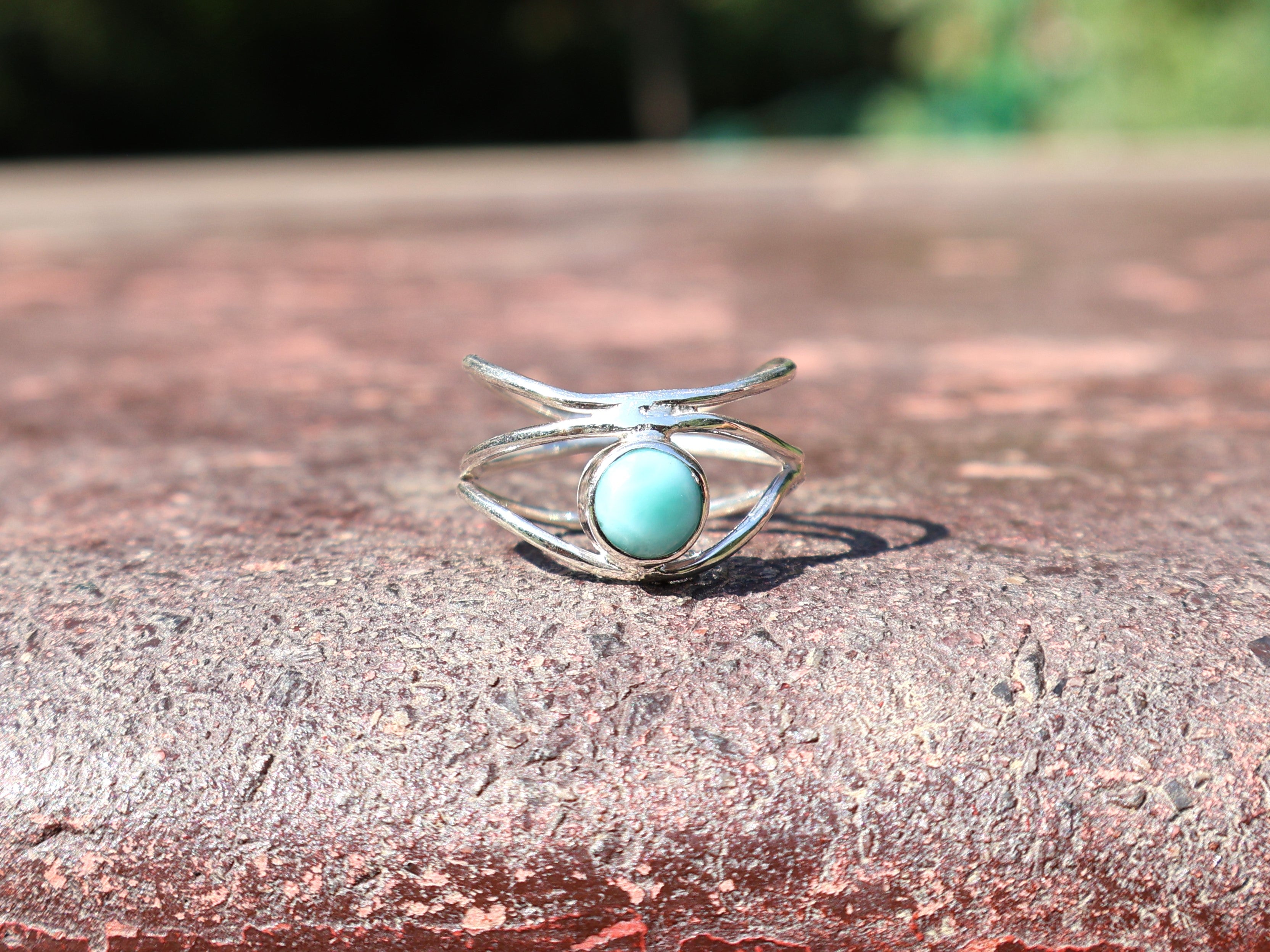 Natürlicher Larimar Ring 925 Silber Ring Zierlicher Larimar Ring Runder Larimar Edelstein Damenschmuck Geschenk für Sie Statement Ring